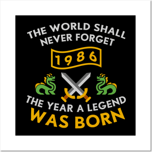 1986 The Year A Legend Was Born Dragons and Swords Design (Light) Posters and Art